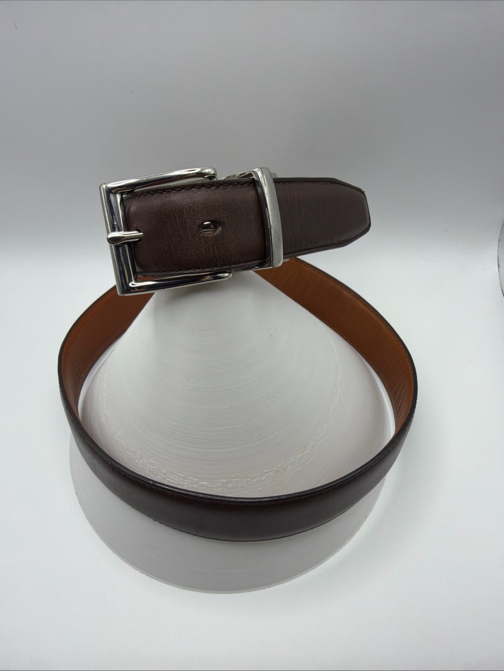 Polo Ralph Lauren Brown /cognac Reversible Leather Belt Silver Buckle Size 34-36